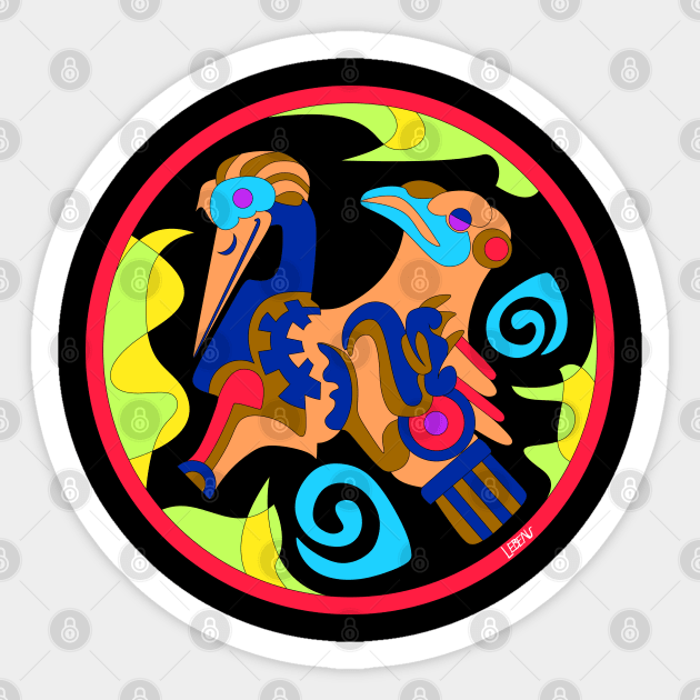 totonac birds in ancient mexican patterns ecopop floral glyph pictogram art Sticker by jorge_lebeau